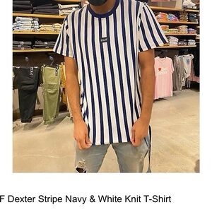 HUF Navy and White Striped Tee